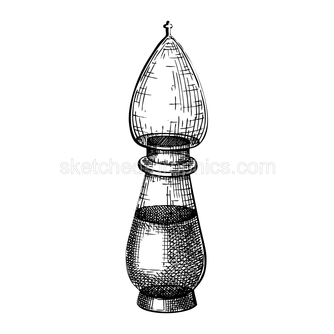 Hand sketched glass bottle in vintage style. Glassware drawing for alchemy, medicine, cosmetics or perfume. Alchemy laboratory equipment sketch. Magic lab tools Illustration